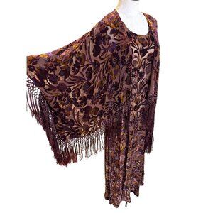 Shiba 1990s Womens Shawl Dress Size Large Brown Purple Burnout Silk Velvet Party